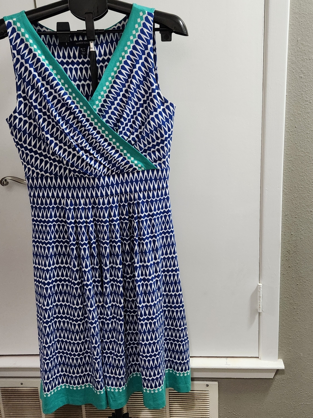 Lands' End Blue and Teal Sleeveless Wrap-Style Midi Dress